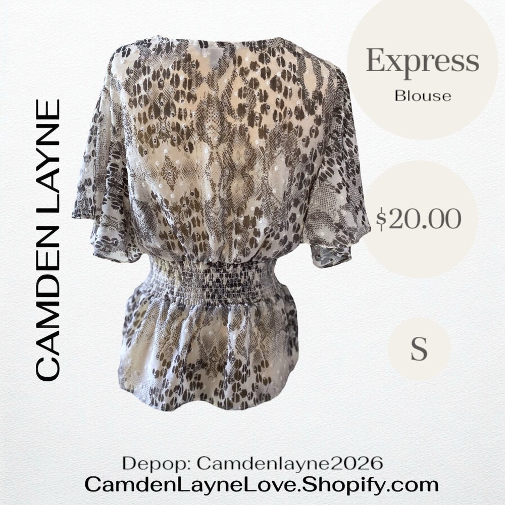 Express Gray Leopard Print V-Neck Blouse - Picture 6 of 6